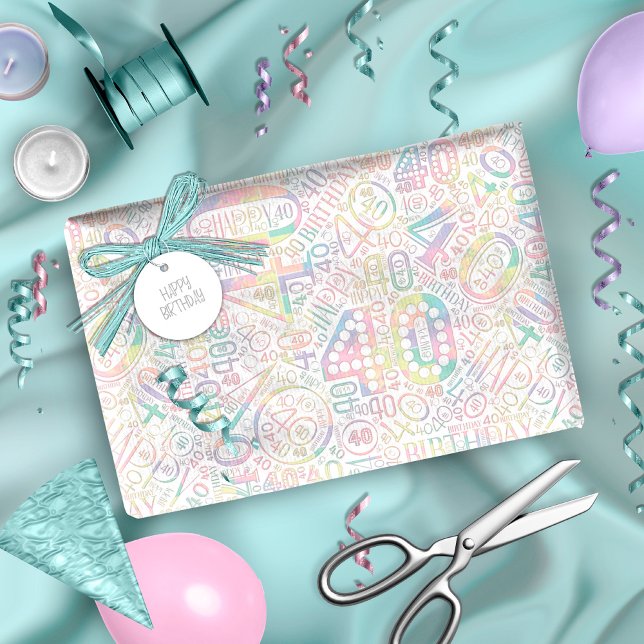 Birthday Number Word Cloud Forty A ID270 Wrapping Paper (Creator Uploaded)