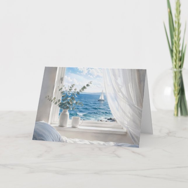 Birthday Ocean View from a Bedroom Window Card (Front)
