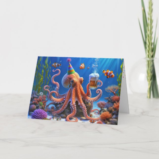 Birthday Octopus With a Beer Card (Front)