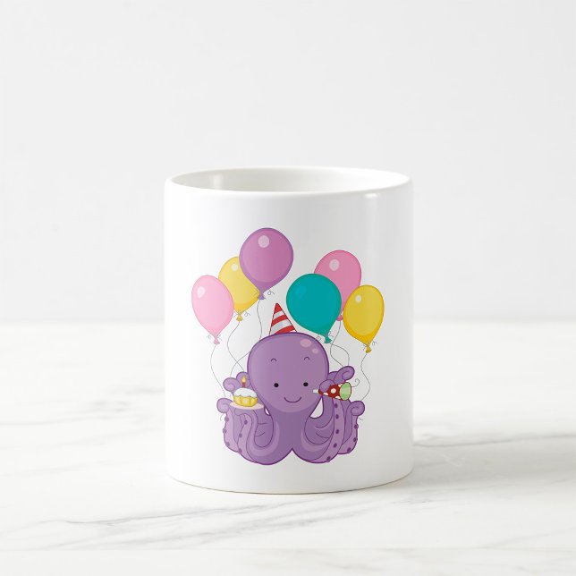 Birthday Octopus with Balloons and Cupcake Coffee Mug (Creator Uploaded)