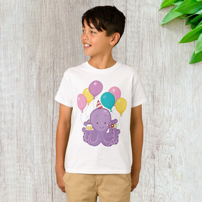 Birthday Octopus with Balloons and Cupcake T-Shirt (Creator Uploaded)