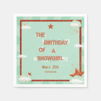 Birthday of a Showgirl Retro Orange & Teal Party  Napkin