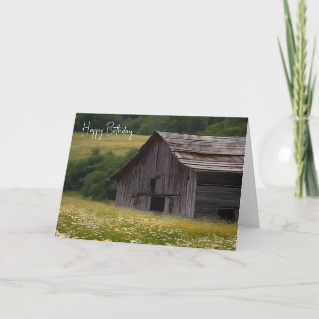 Birthday Old Barn In Daisy Field  Card (Front)