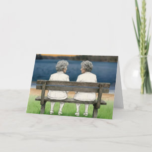 Birthday Old Ladies Chatting on a Bench Card
