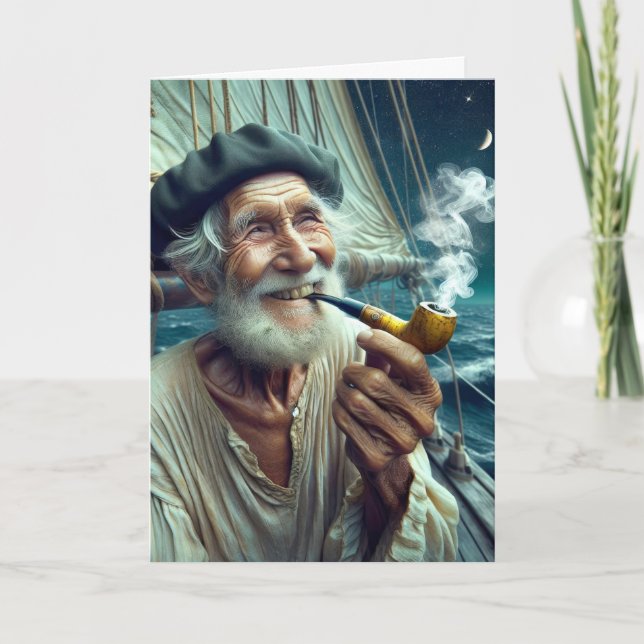 Birthday Old Seaman Smoking a Pipe Card (Front)