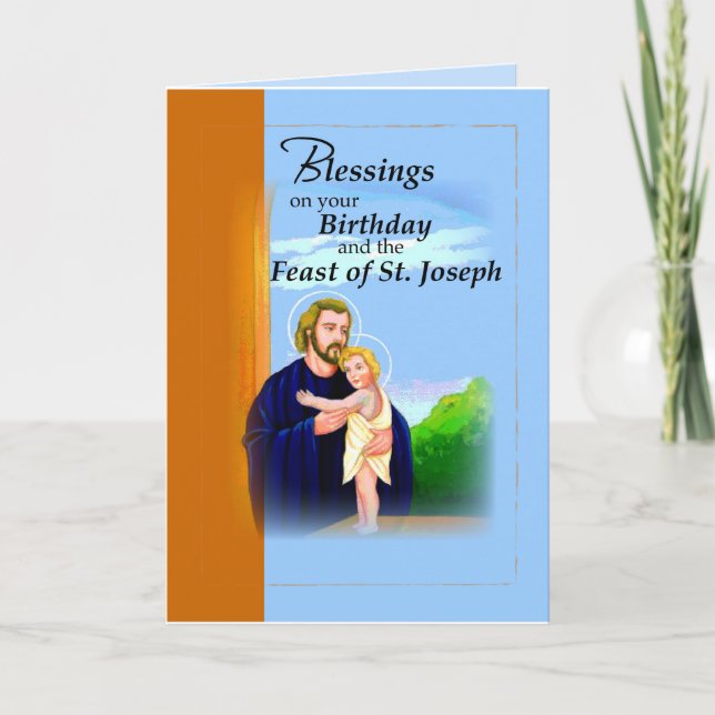 Birthday on Feast of St. Joseph Blue and Brown Card (Front)