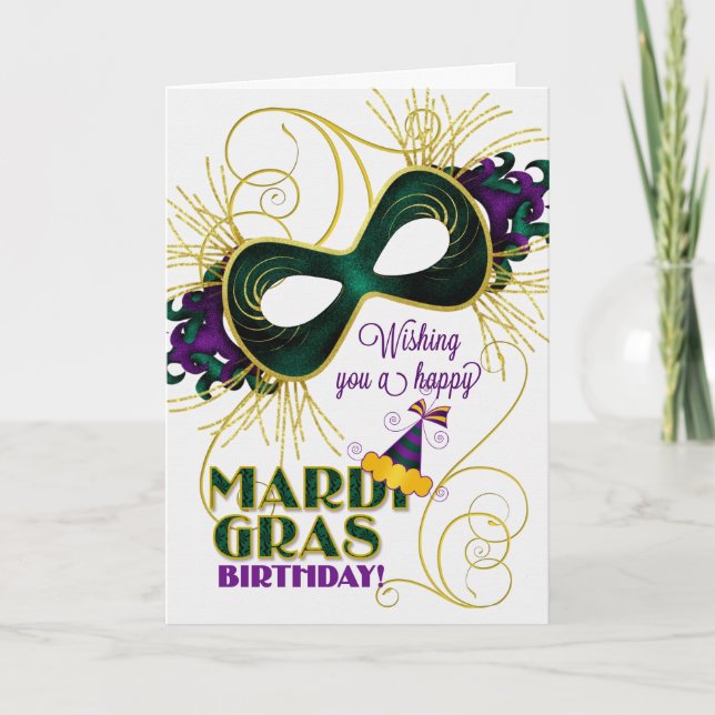 Birthday on Mardi Gras Traditional Colours Card (Front)