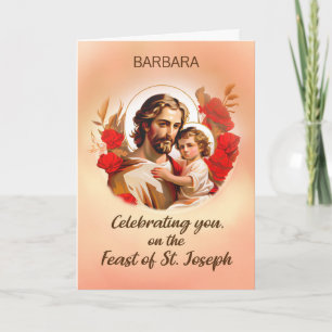 Birthday on St Joseph Day with Jesus and Red Roses Card
