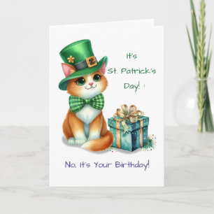 Birthday on St Patrick’s Day Cute Cat with Hat Card