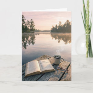 Birthday Open Book With Coffee On a Lake Dock Card