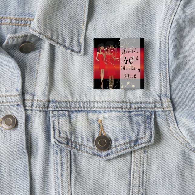 Birthday or Bachelorette Party | Red | DIY Text 15 Cm Square Badge (In Situ)