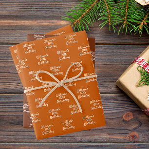 Birthday orange brown rust name wrapping paper sheet