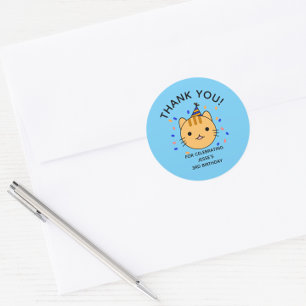 Birthday Orange Cat Thank You Classic Round Sticker