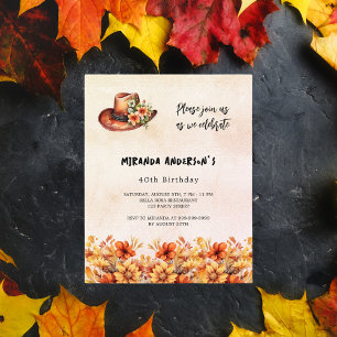 Birthday orange flowers cowgirl budget invitation