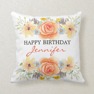 Birthday Orange Roses Cushion
