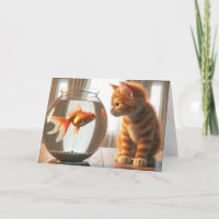Birthday Orange Tabby Staring At a Goldfish