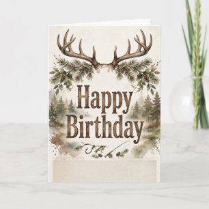 Birthday Outdoorsman Deer Antler Fishing Hunting Card