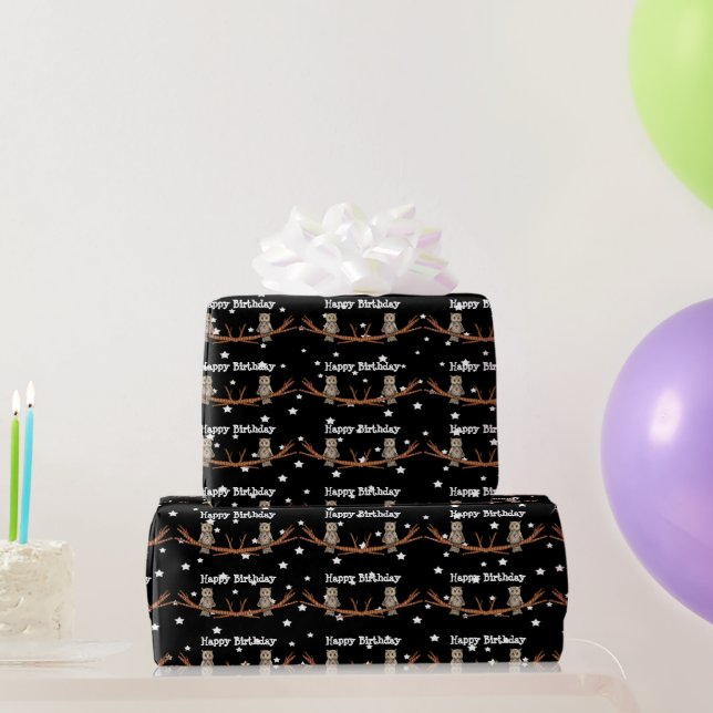 Birthday Owl Crystal Necklace Stars Birthday Black Wrapping Paper (Party Gifts)