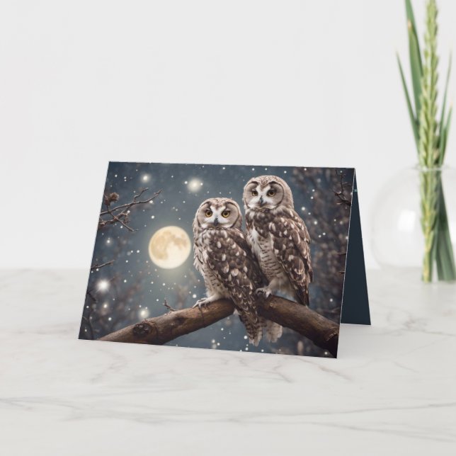 Birthday Owls With Full Moon Card (Front)