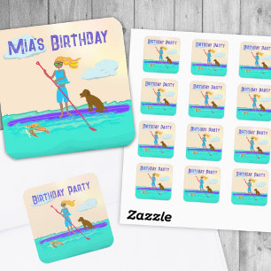 Birthday Paddleboarding Party Girl Daughter Square Sticker