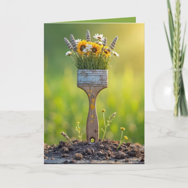 Birthday Paintbrush With Wildflowers Card (Front)