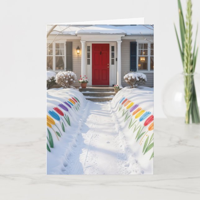 Birthday Painted Spring Tulips In Snow Card (Front)