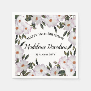 Birthday Pale Pink White Roses Wreath Design Napkin