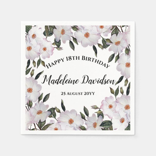 Birthday Pale Pink White Roses Wreath Design Napkin (Front)