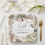 Birthday pampas eucalyptus modern boho party paper paper plate<br><div class="desc">Birthday party pampas grass,  eucalyptus botanical sage green,  terracotta,  black and white modern boho party favour decor box gift.</div>
