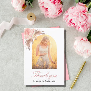 Birthday pampas grass blush florals photo thank you card