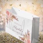 Birthday pampas grass rose gold blush floral large gift bag<br><div class="desc">For an elegant 40th (or any age) birthday party. A chic white background. Decorated with rose gold,  blush pink florals,  pampas grass.  Personalise and add a date,  name and age 40.</div>
