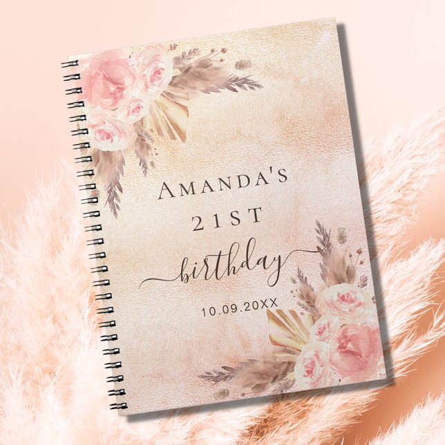 Birthday pampas grass rose gold guest book (Creator Uploaded)