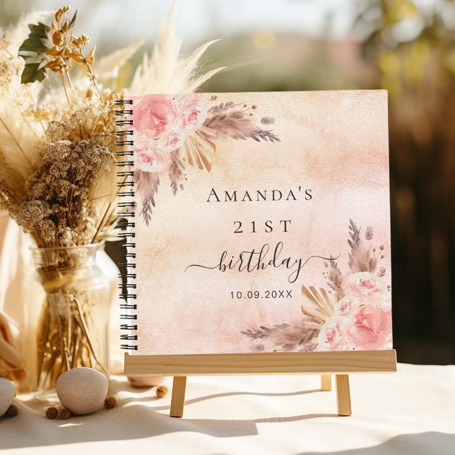 Birthday pampas grass rose gold guest book (Creator Uploaded)