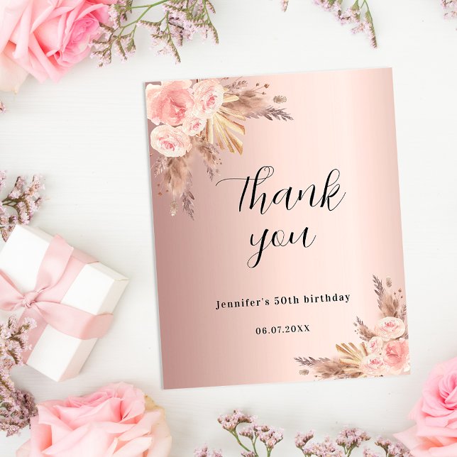 Birthday pampas grass rose gold thank you card (Creator Uploaded)