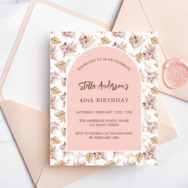 Birthday pampas rose gold flower budget invitation flyer (Creator Uploaded)