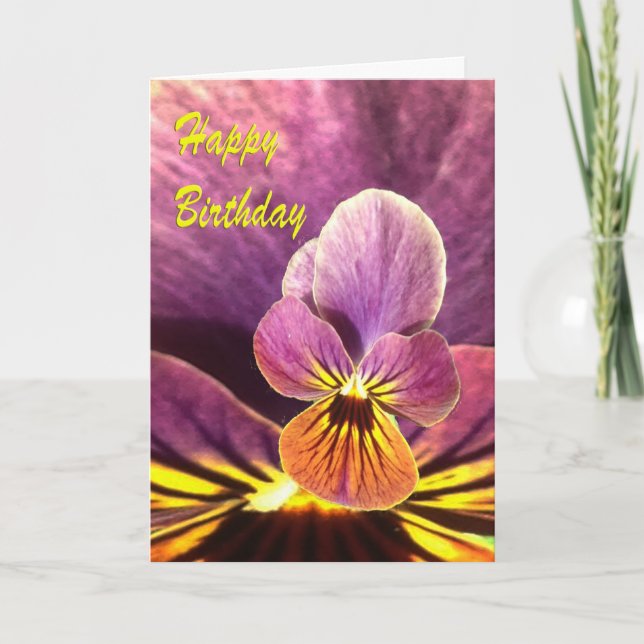 Birthday Pansy Flower Card (Front)