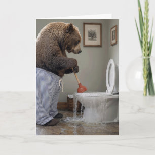 Birthday Papa Bear Plunging an Overflowing Toilet Card