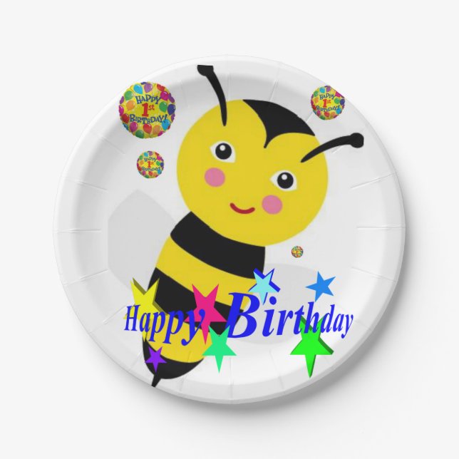 Birthday Paper Plates, Bumblebee Paper Plate (Front)