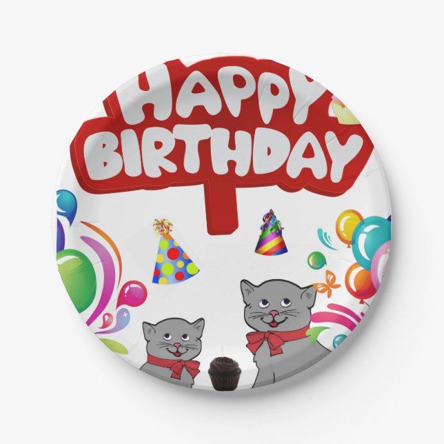 Birthday Paper Plates, Cats Paper Plate (Front)