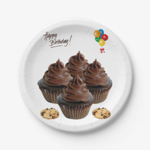 Birthday Paper Plates, Chocolate Cupcakes Paper Plate