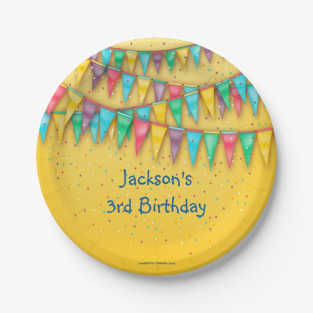 Birthday Paper Plates, Colourful Bunting Paper Plate (Front)