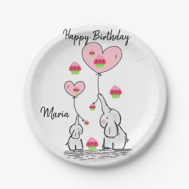 Birthday Paper Plates, Elephant Paper Plate (Front)