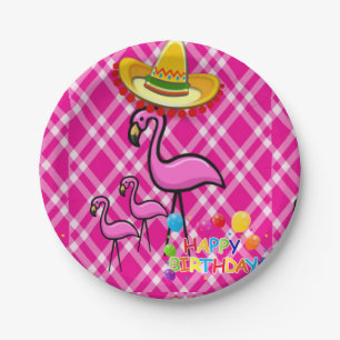 Birthday Paper Plates, Flamingo Plate