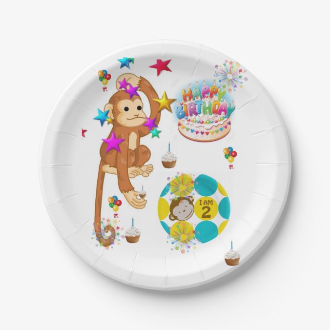 Birthday Paper Plates, Monkey Plate (Front)