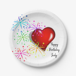 Birthday Paper Plates, Red Hearts Plate