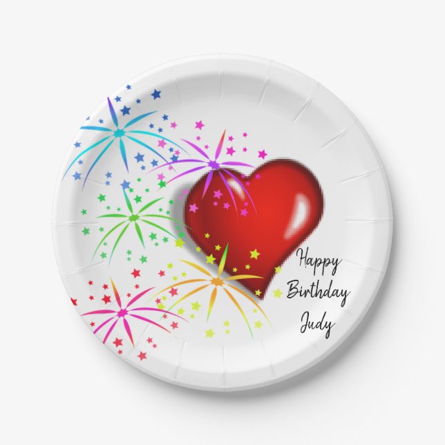 Birthday Paper Plates, Red Hearts Plate (Front)