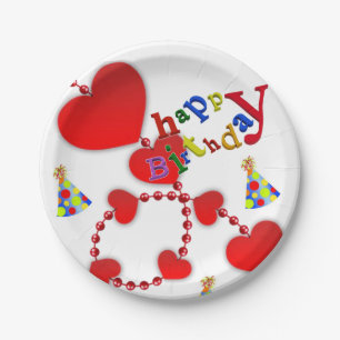 Birthday Paper Plates, Red Hearts Plate
