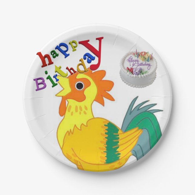 Birthday Paper Plates, Rooster Plate (Front)