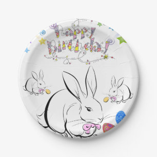 Birthday Paper Plates, White Rabbit Paper Plate