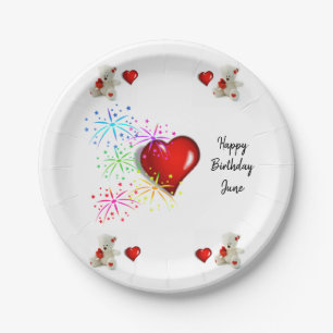 Birthday Paper Plates, White Teddy Bear Plate